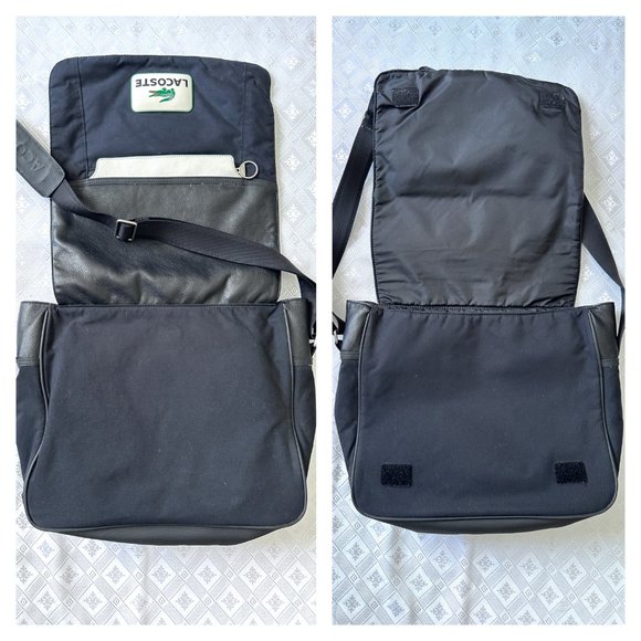 LACOSTE Black Nylon Logo signature Messenger Laptop shoulder bag - Picture 2 of 13
